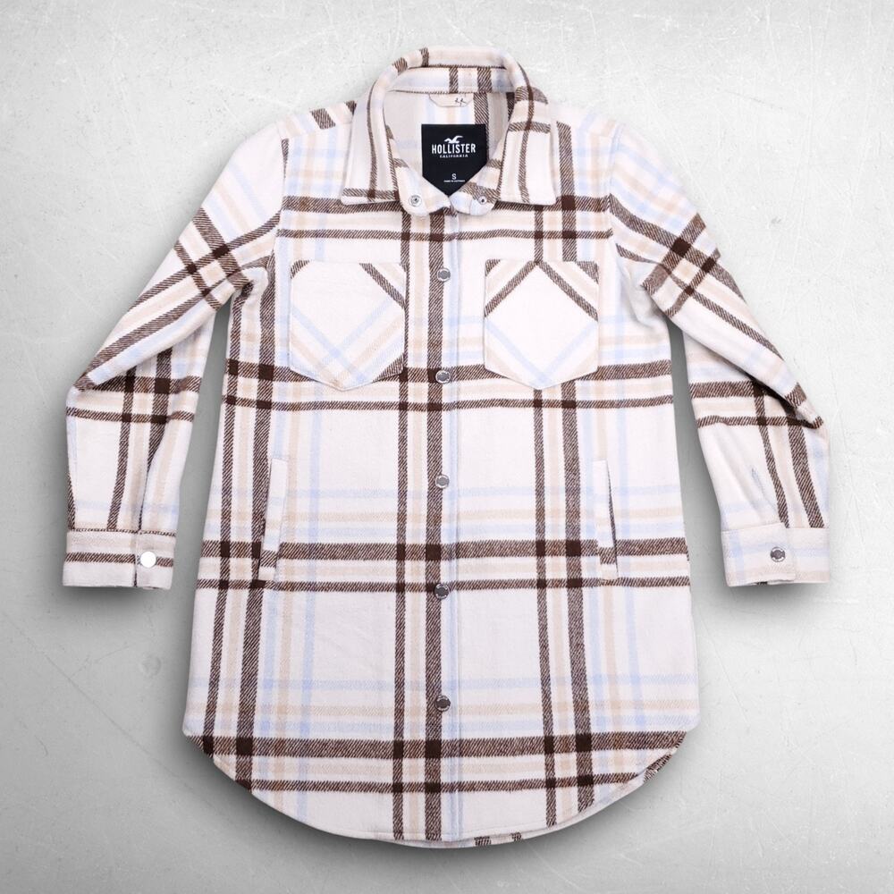 Hollister Flannel Shirt Jacket Shacket Women S White Plaid Thick Soft Cabin Cozy